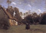 Jean Baptiste Camille  Corot Farmhouse in Normandy Spain oil painting artist